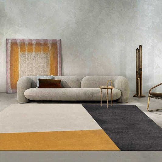 tapis gris et moutarde