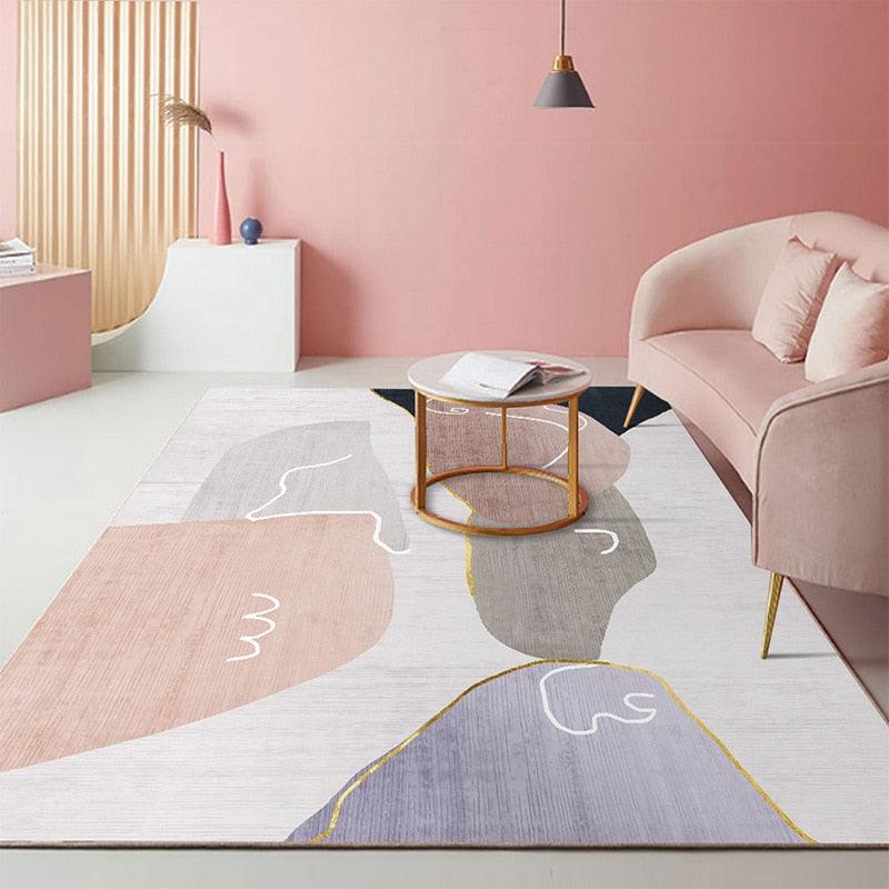 Tapis de salon gris et rose poudre